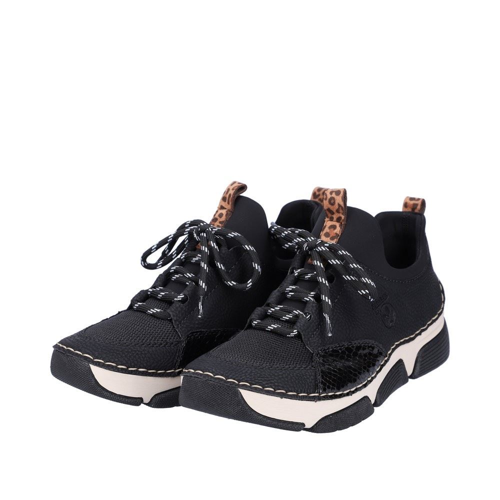 Rieker Antistress Damen Slipper Sneaker Schlupfschaft Wechselfußbett Animal- Print schwarz S22 45913-00 36 | schwarz/schwarz | F