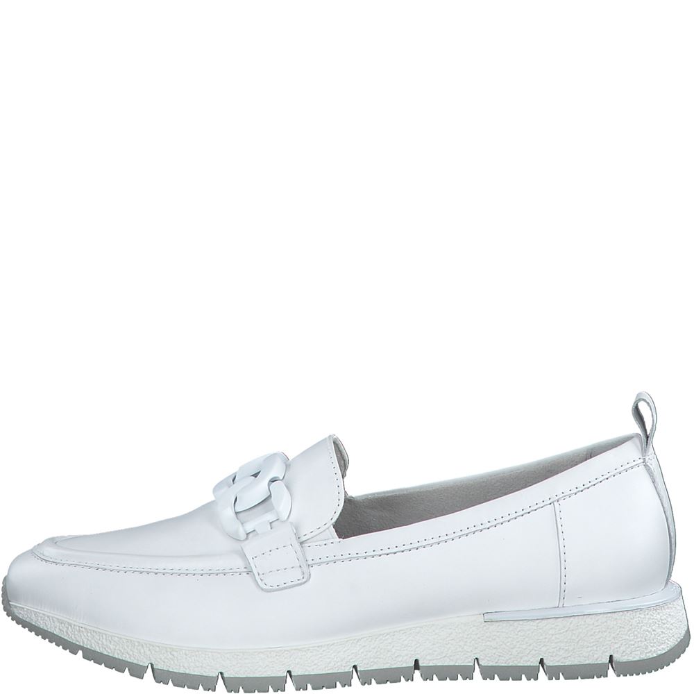 Tamaris Slipper Loafer Schlupfschuh Leder Wechselfußbett Kettendetail rosa, weiß S13 1-1-24711-30 38 | 117 WHITE LEATH | 