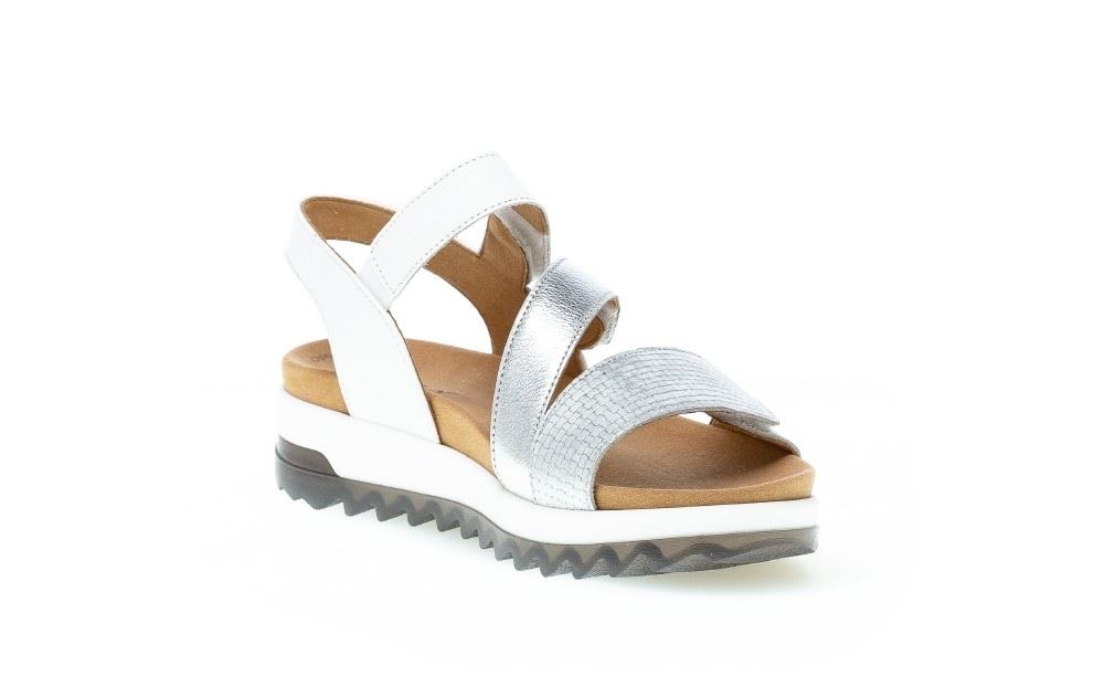 Gabor Sandale 3fach Klett Leder silber 66.742.60 4,5 | silber/weiss | G