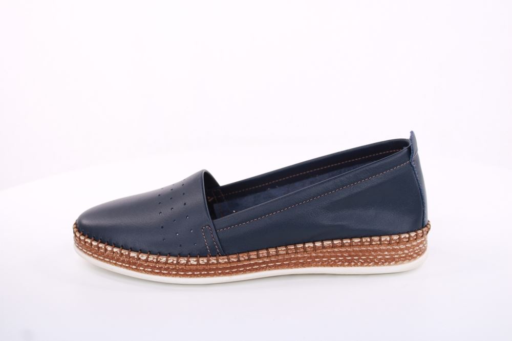 PETER ERIKSON Damen Slipper Loafer Leder Comfort- Fußbett weiß, blau S13 221591 