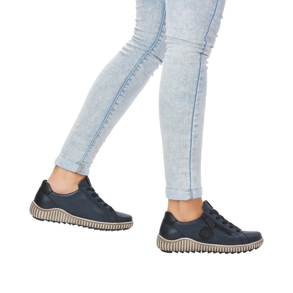 Remonte Damen Schnürschuh Sneaker Leder Wechselfußbett blau S22 R8201-14 37 | pazifik/schwarz | G