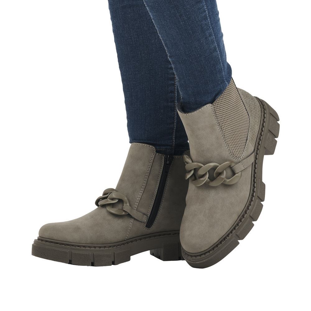 Rieker Antistress Damen Chelsea- Boots Kettendetail grün S23 M3873-52 