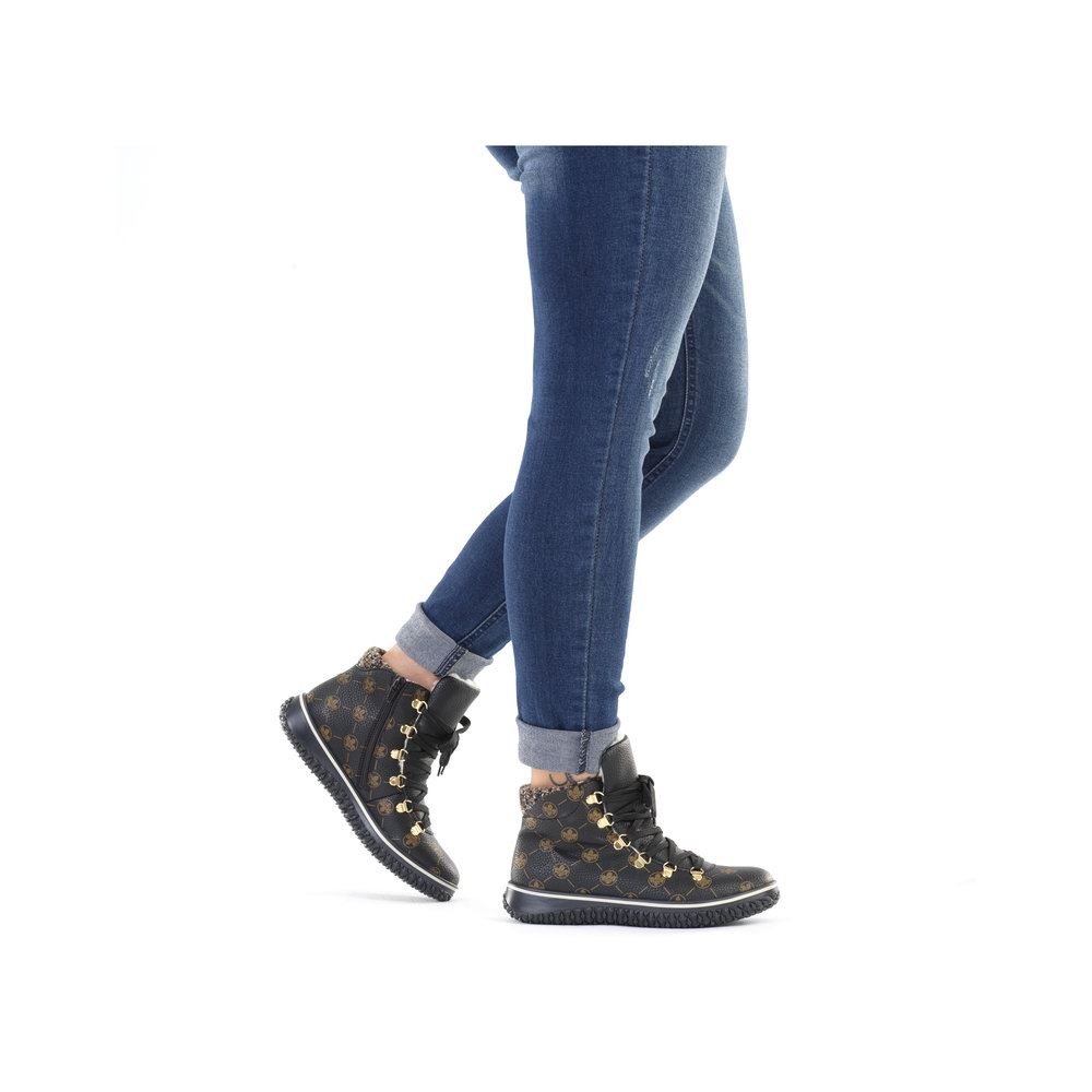 Rieker Antistress Schnürboot Schnürschuh Logo- Print schwarz  S21 Z4235-00 37 | schwarz/terra | E