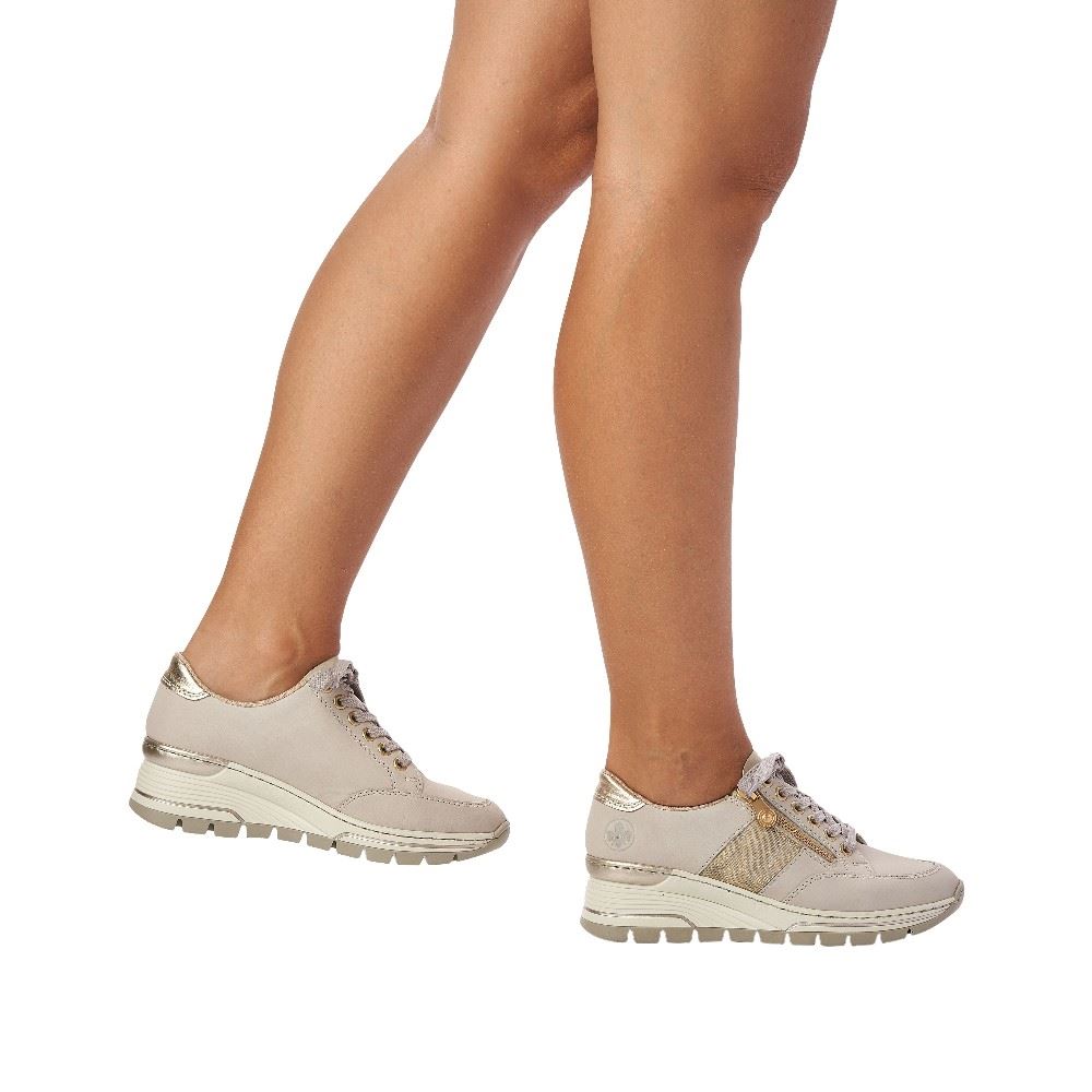 Rieker Antistress Damen Sneaker Keilabsatz Reißverschluss Leder  beige S12 N8322-60 
