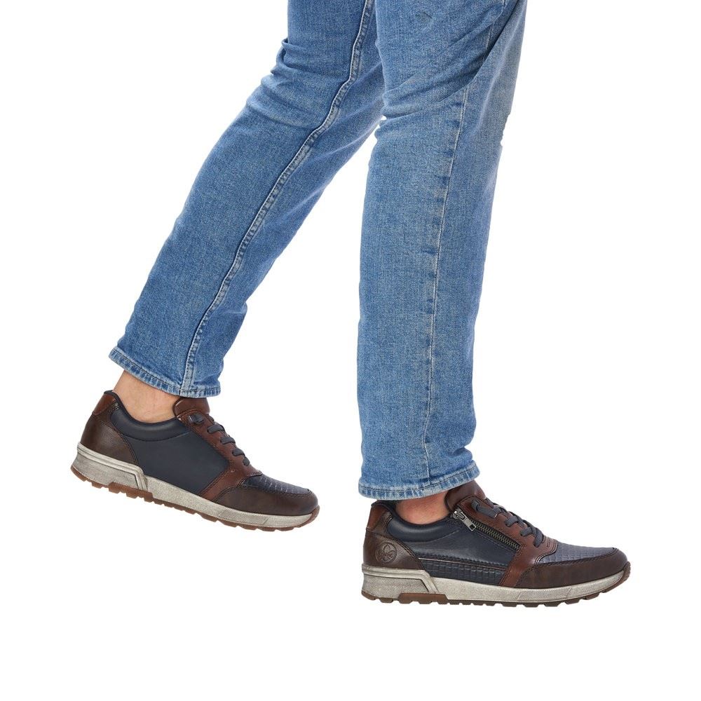 Rieker Antistress Herren Schnürhalbschuh Sneaker Leder Reißverschluss blau S22 15163-14 