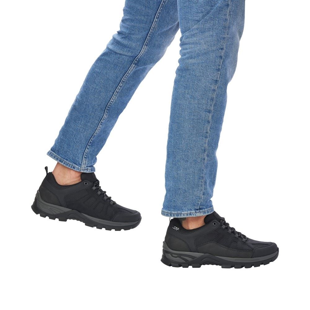 Rieker Antistress Herren Schnürschuh sportlich TEX- Membran schwarz S22 B6810-00 44 | schwarz/schwarz | G