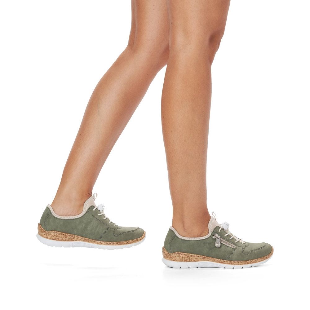 Rieker Antistress Damen Slipper Memosoft Decksohle Schnellschnürung grün S13 N42G0-52 