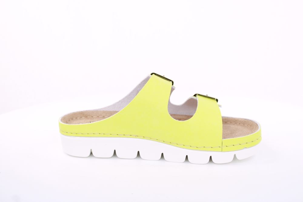 Fußbequem Damen Pantolette Leder gelb, pink S13 9002 