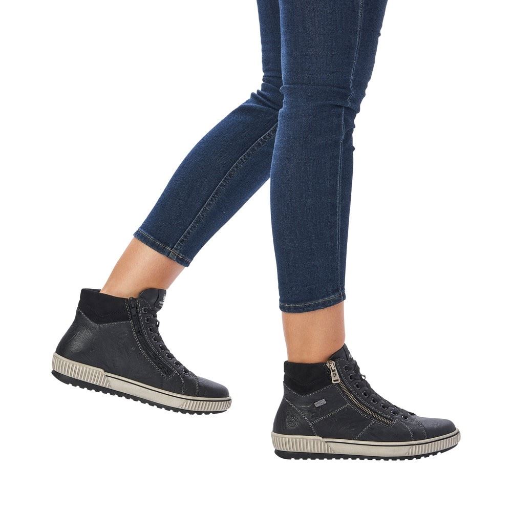 Remonte Damen Schnürschuh Sneaker High Leder TEX- Membran schwarz S22  D0772-01 38 | schwarz/schwarz | G