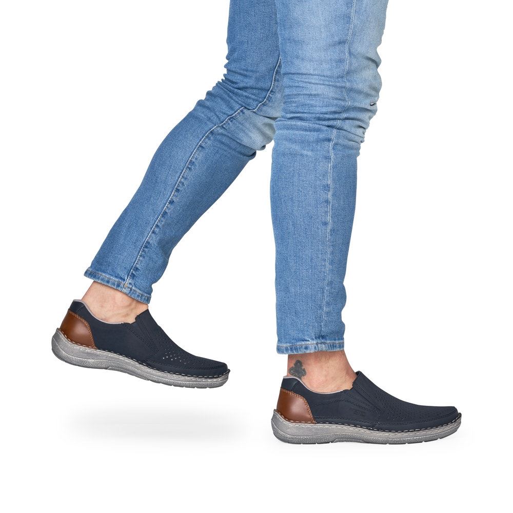 Rieker Antistress Herren Slipper Lochmuster Extraweite- H blau S13 03079-14 