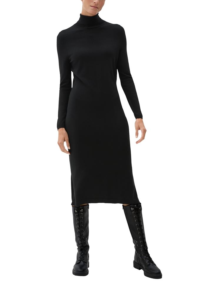 s.Oliver Damen Strickkleid Viskosemix Rippbündchen braun schwarz S22 2121299 