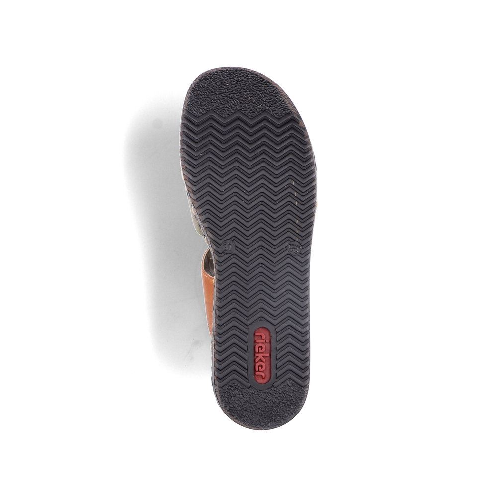 Rieker Damen Pantoletten schokobraun-mintgrün-weiß Keilabsatz S13  62989-90 