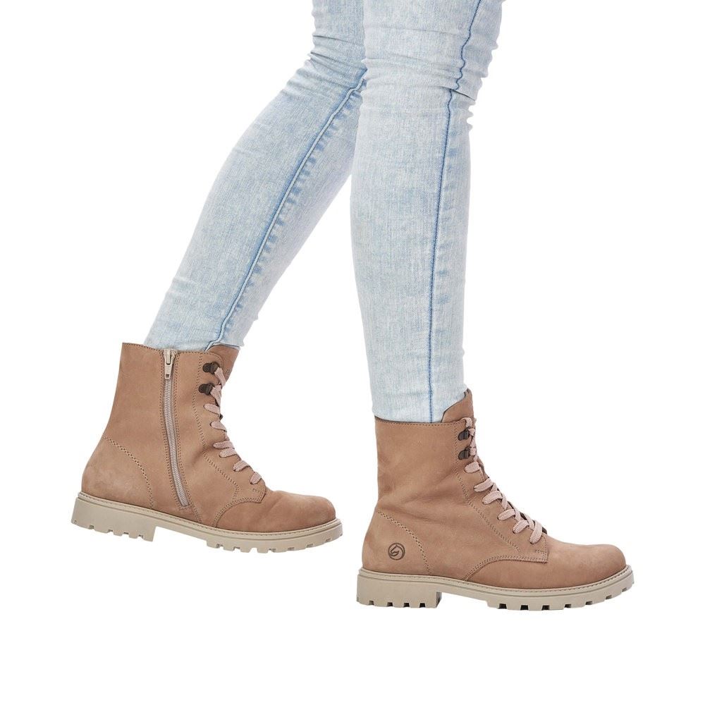 Remonte Damen Schnürstiefel Schnürboots Rauleder Warmfutter Wechselfußbett beige S22 D8479-21 