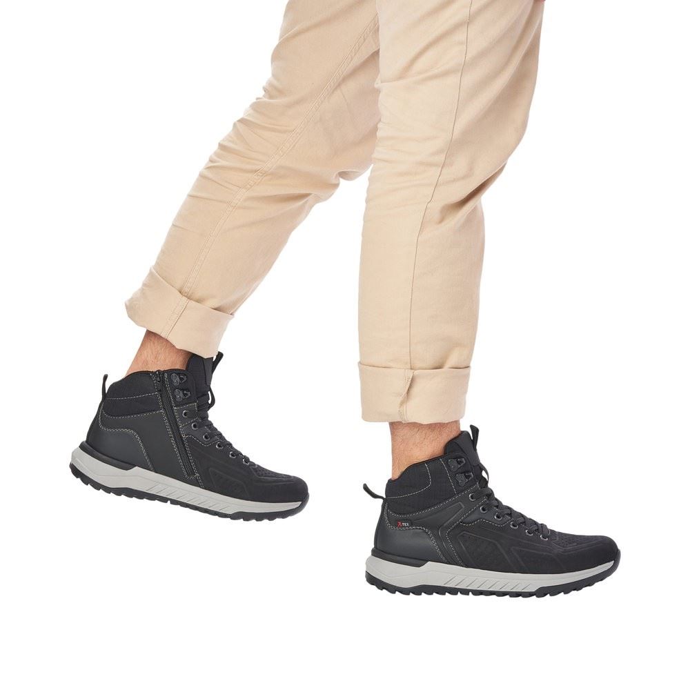 Rieker Evolution Herren Schnürboot Schnürstiefel Wechselfußbett Nano-beschichtetes Obermaterial TEX- Membran schwarz S22  U0161-00 44 | schwarz/schwarz | G