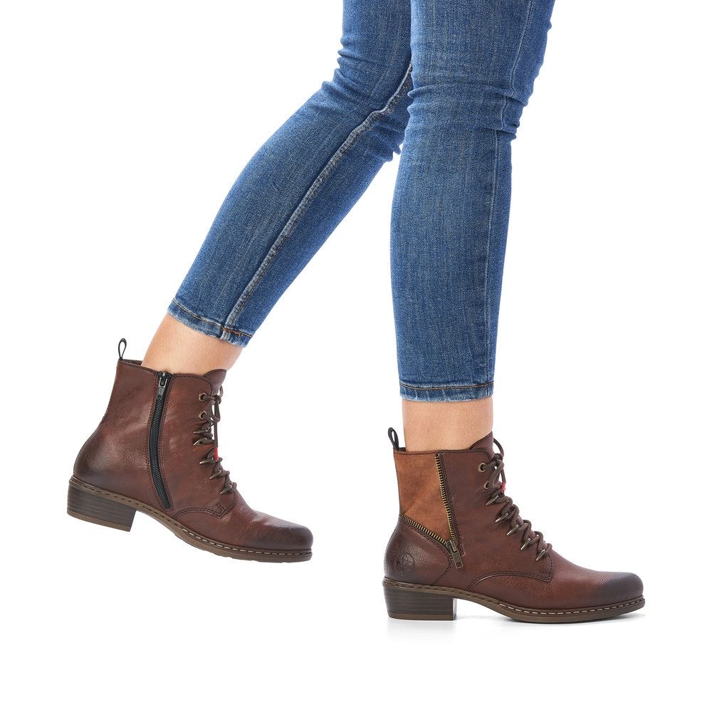 Rieker Antistress Schnürstiefelette Schnürboot Reißverschluss braun S21  Y0800-24 40 | brown/reh | F