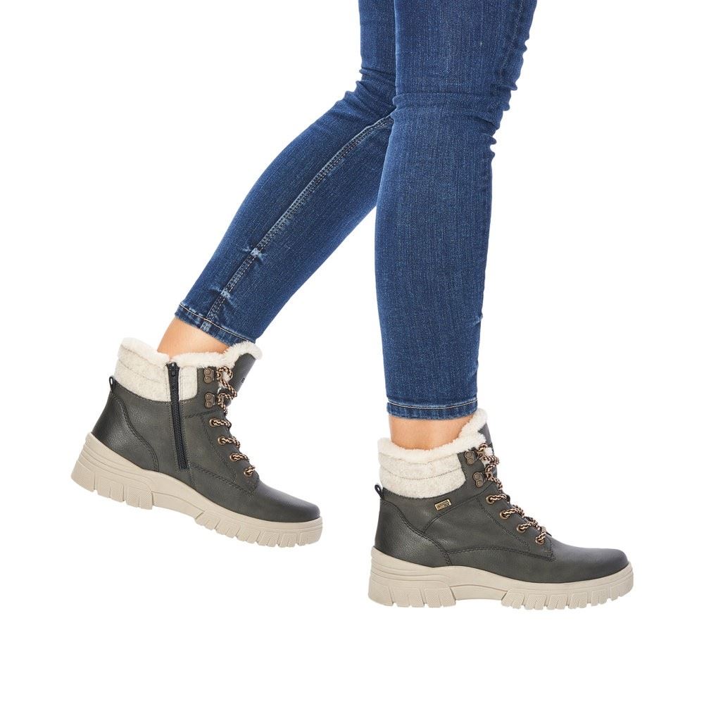 Remonte Damen Schnürboots Schnürstiefel Leder TEX- Membran Warmfutter Schurwolle Wechselfußbett grün S22 D0E71-52 37 | leaf/sand/leaf/ | G