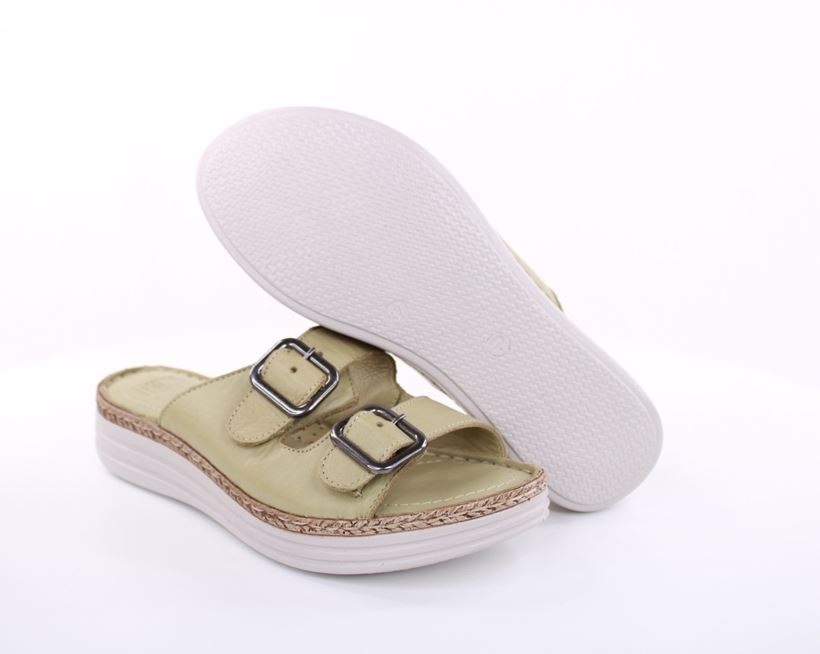PETER ERIKSON Damen Pantolette Leder Comfort- Fußbett blau, grün S13 231539 