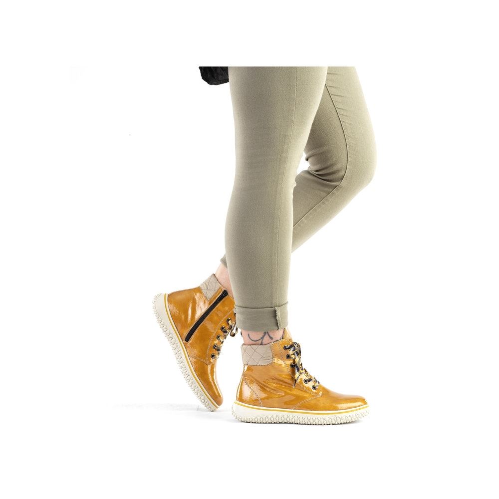 Rieker Antistress Schnürstiefel Schnürboot Lack-Optik gelb  S21  Z4206-68 39 | miele/beige | E