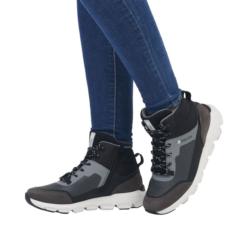Rieker Evolution Damen Schnürboots Schnürstiefel TEX- Membran Wechselfußbett grau S23  40460-45 37 | granit/schwarz/ | F