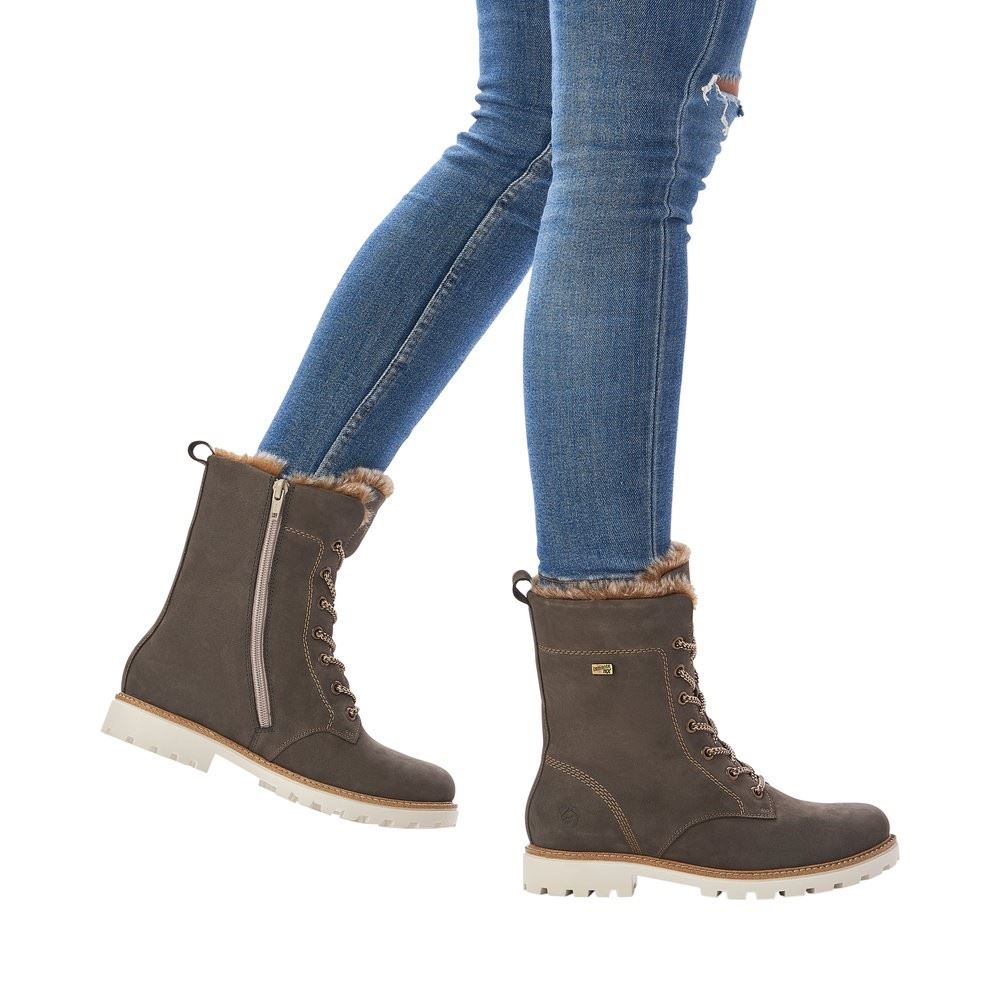 Remonte Damen Schnürstiefel TEX- Membran Wildleder Lammwolle  grau S22 D8476-45 36 | smoke/steppe | G