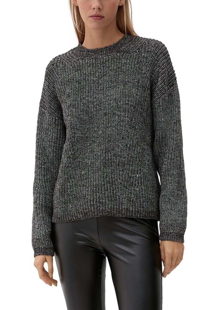 QS designed by Pullover Ajourmuster Rundhalsausschnitt weiß, braun, schwarz S22 2119037 