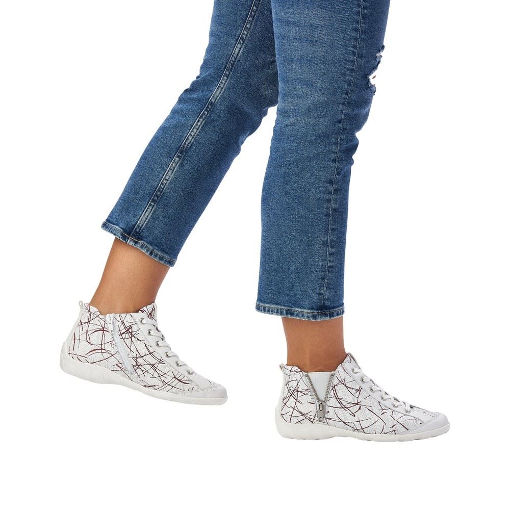 Remonte Damen Sneaker High Leder gemustert weiß S12  R3474-80 38 | weiss/silver-re | G