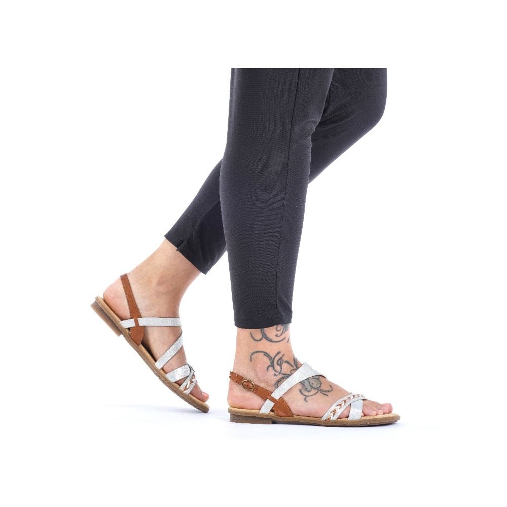 Rieker Antistress Damen Sandale Riemchen silber S12  64263-40 38 | fog-silver/caye | F
