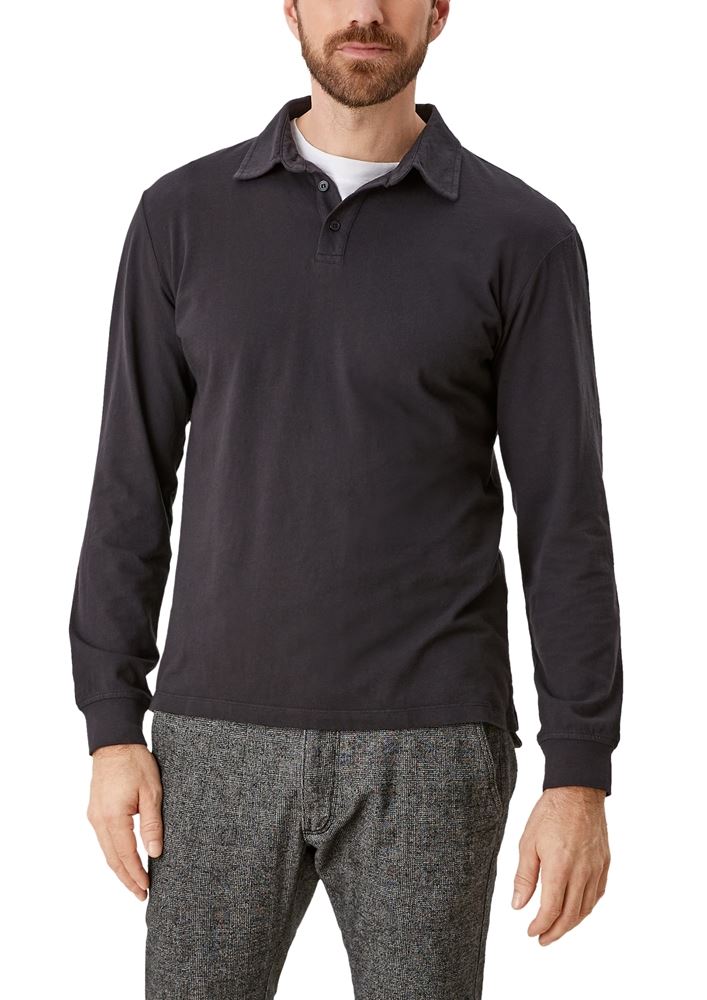 s.Oliver Shirt langarm Flammgarnjersey Polokragen blau  schwarz S12 2115897 