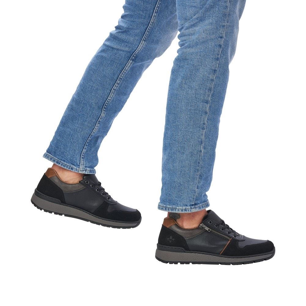 Rieker Antistress Herren Schnürhalbschuh Sneaker Wechselfußbett schwarz S22 B9050-00 44 | schwarz/schwarz | H