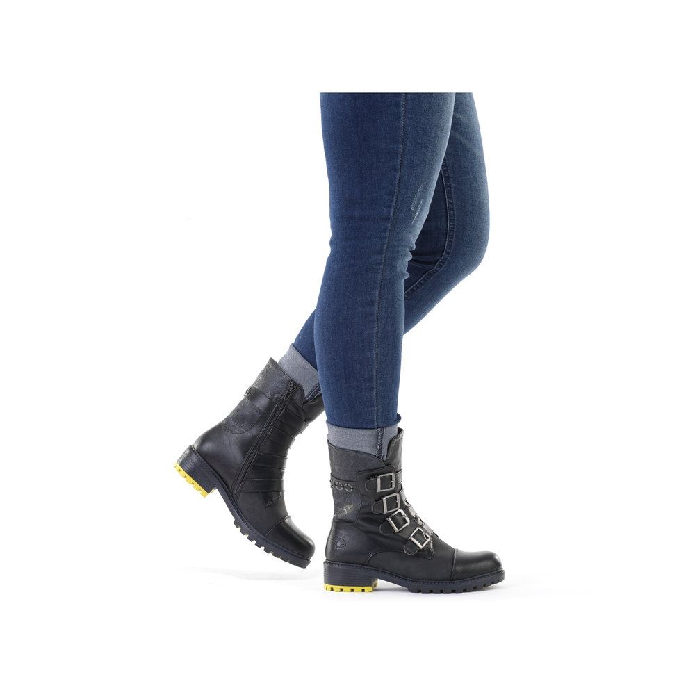 Rieker Antistress Stiefel Boots Schnallen schawrz S21 92364-00 40 | schwarz/schwarz | F