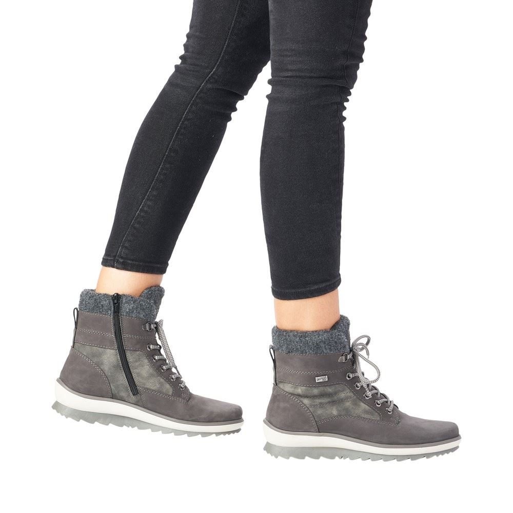 Remonte Damen Schnürstiefelette Schnürboots Rauleder TEX- Membran Warmfutter Schurwolle Wechselfußbett grau S22 R8477-45 37 | granit/smoke/gr | G