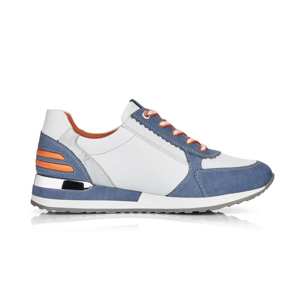 Remonte Sneaker Schnürer Leder blau kombi softfoam Wechselfußbett  R2527-15 38 | jeans/weiss/wei | F