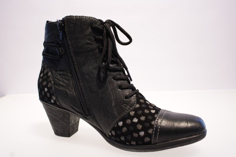 Remonte Stiefelette Schnürstiefel Leder Absatz Reißverschluss schwarz D8786-04 