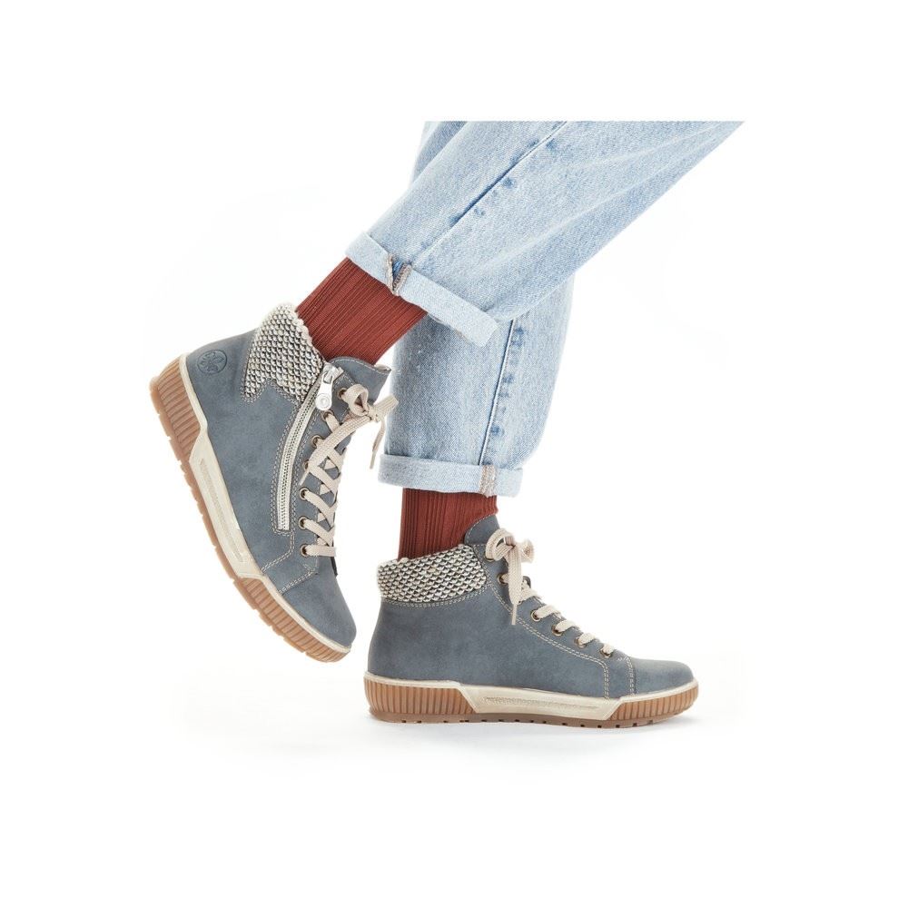 Rieker Antistress Damen Sneaker High Warmfutter Reißverschluss Strickbund Wechselfußbett blau S22 N0709-14 