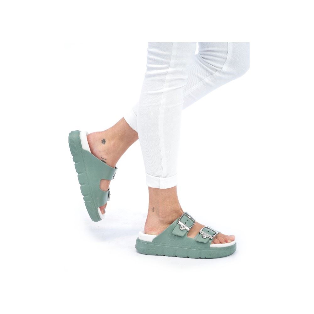 Rieker Antistress Damen Pantolette Plateausohle grün S12 P2180-52 