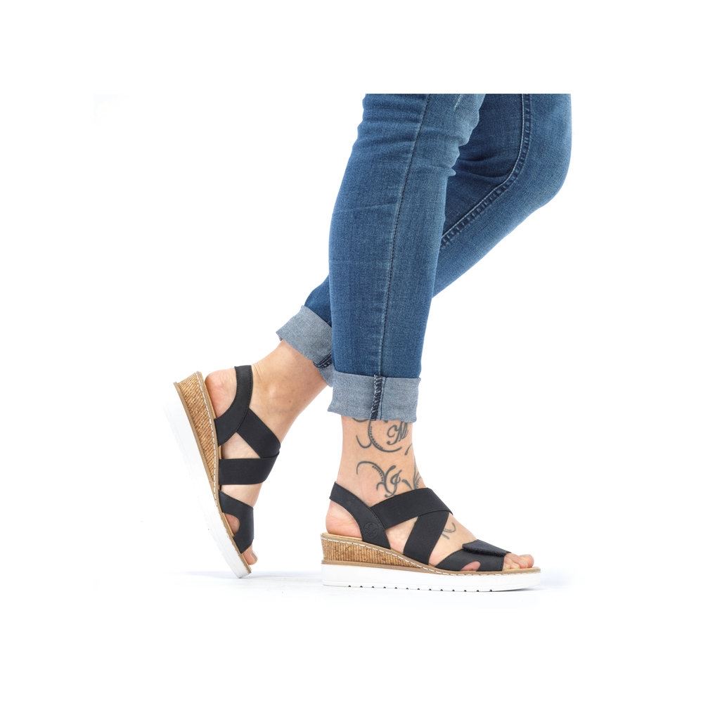 Rieker Antistress Damen Sandalette Keilabsatz Klettverschluss Gummizug schwarz S13 V38G8-00 