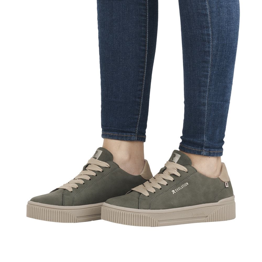 Rieker Evolution Damen Sneaker Plateau- Sohle Leder Wechselfußbett grün S23 W0704-54 