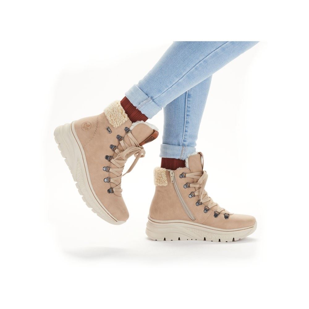 Rieker Antistress Damen Schürboot Schnürstiefelette TEX- Membran Warmfutter beige S22 48034-20 36 | camel/nuss/beig | F
