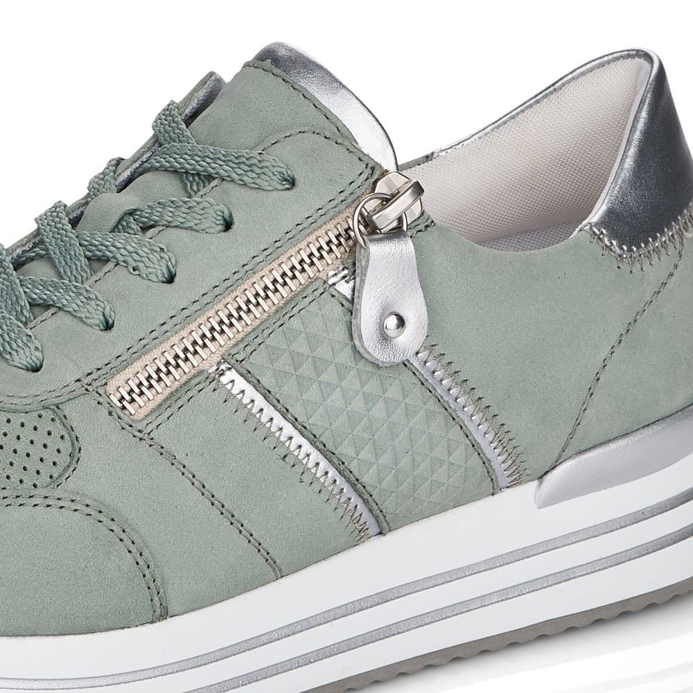 Remonte Sneaker Schnürer Reißverschluss Leder grün softfoam D1310-52 