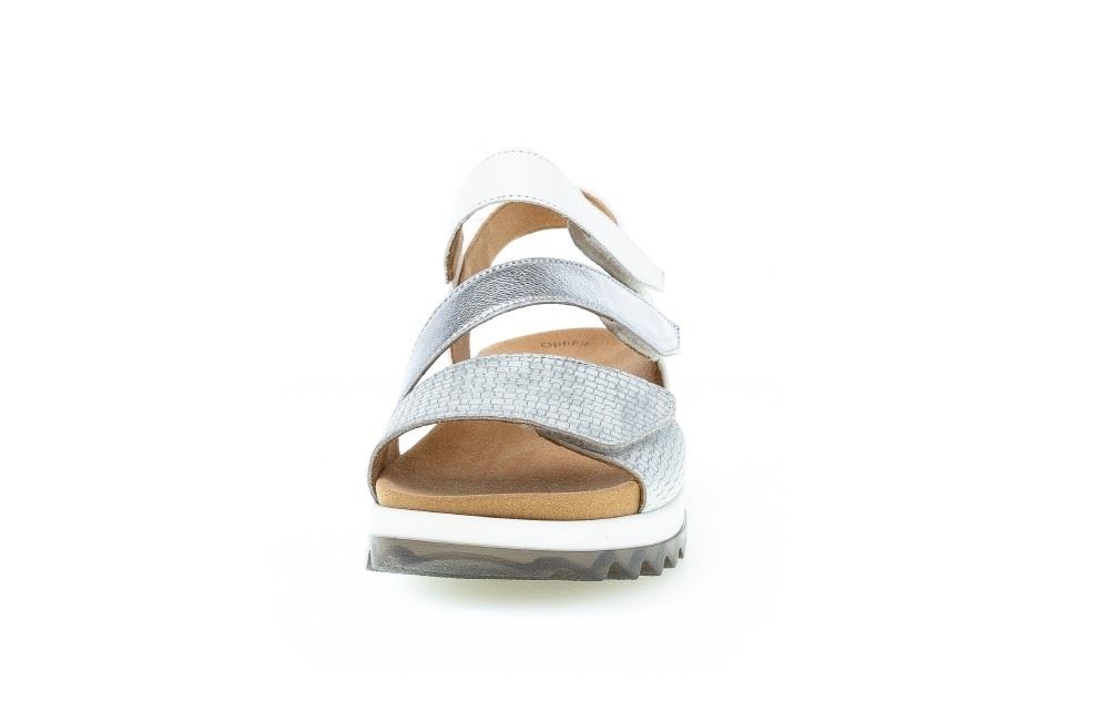 Gabor Sandale 3fach Klett Leder silber 66.742.60 4,5 | silber/weiss | G