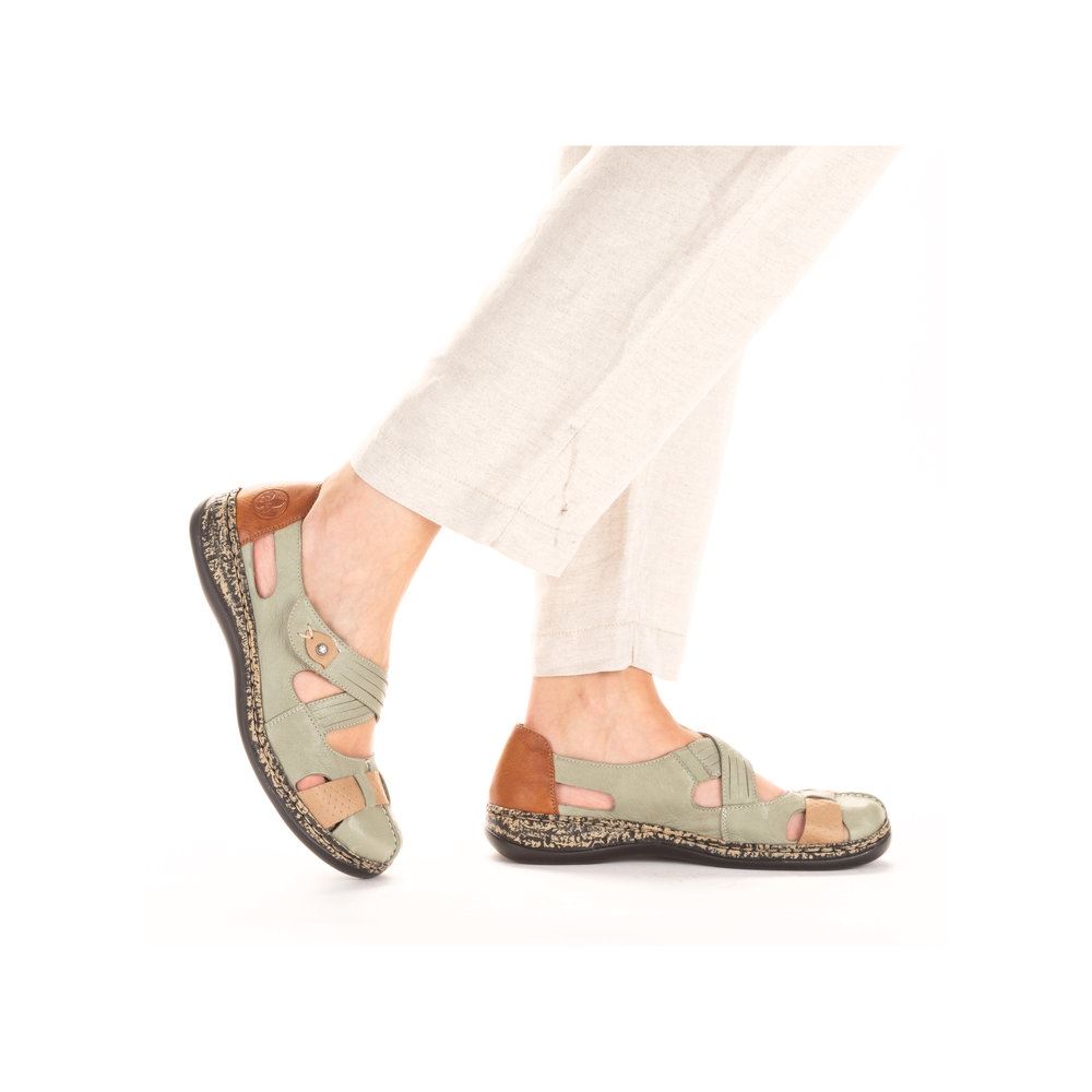 Rieker Antistress Damen Ballerina Klettverschluss Riemchen grün S13 46368-52 