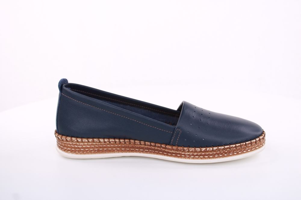 PETER ERIKSON Damen Slipper Loafer Leder Comfort- Fußbett weiß, blau S13 221591 