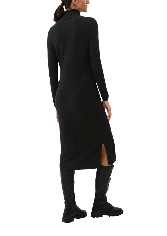 s.Oliver Damen Strickkleid Viskosemix Rippbündchen braun schwarz S22 2121299 