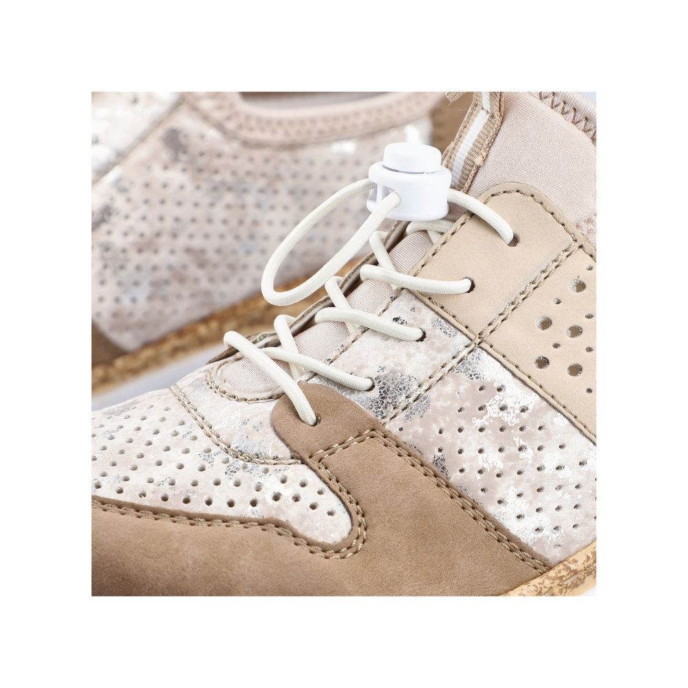 Rieker Antistress Damen Slipper Sneaker Schnellschnürung Lochmuster beige S13 N4255-60 