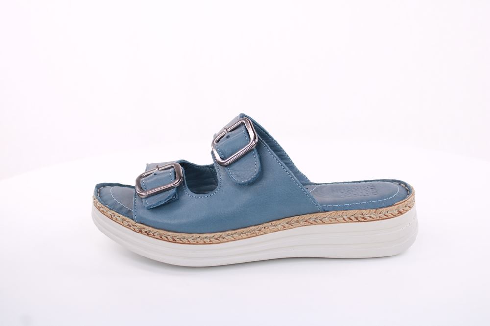 PETER ERIKSON Damen Pantolette Leder Comfort- Fußbett blau, grün S13 231539 