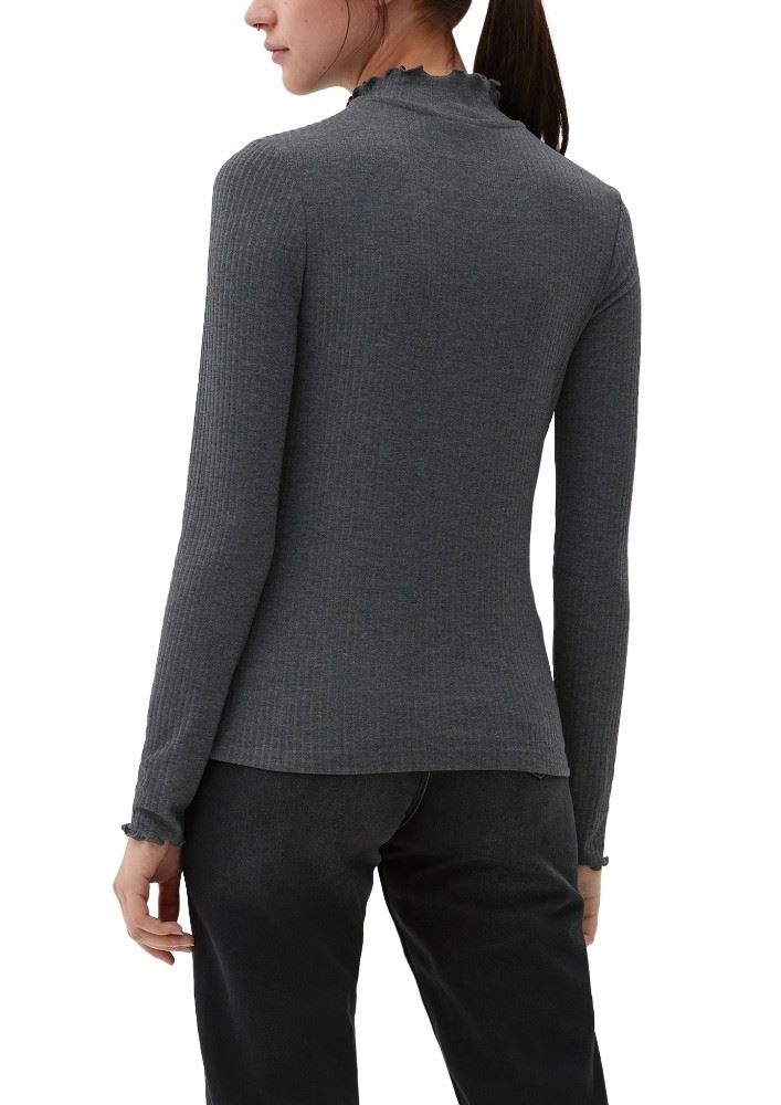 QS designed by Langarmshirt aus Viskosestretch weiß, blau, schwarz  S22  2120084 M | 02W0 WHITE | 