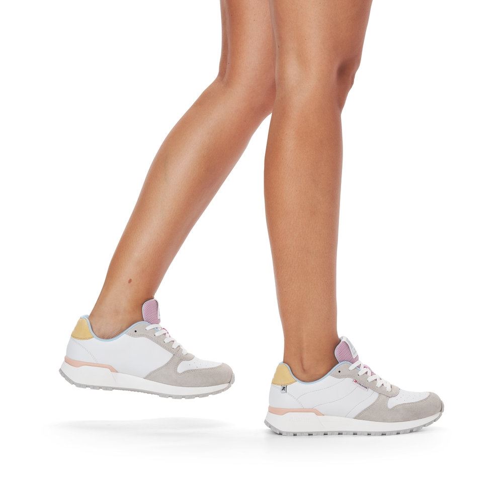 Rieker EVOLUTION Damen Sneaker Leder-mix farbige Details weiß S13  W0600-90 