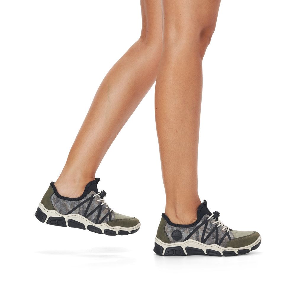 Rieker Antistress Damen Schlupfschuh Slipper sportlich Schnellschnürung grün S13 L0657-54 