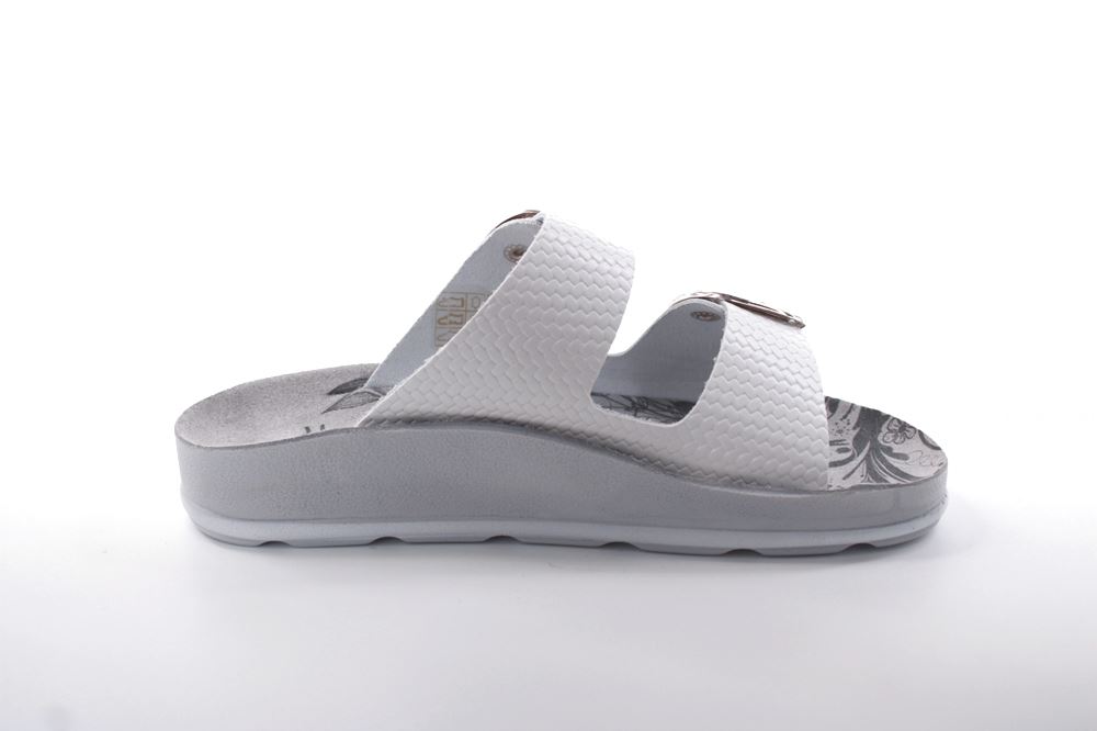 Fußbequem Damen Pantolette Leder weiß, blau S13 D1112 