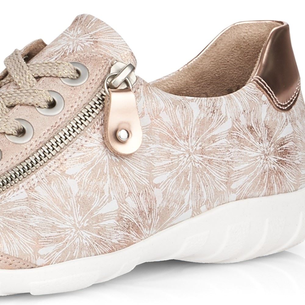 Remonte Sneaker Schnürer Reißverschluss Leder rosegold softfoam R3435 